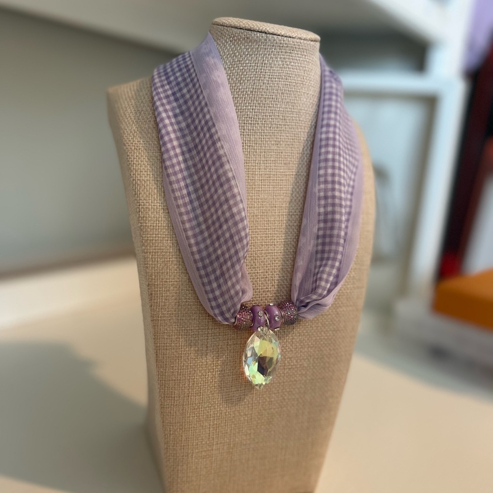 Lonestar Belle Gingham Floral Purple Pendant Scarf Necklace